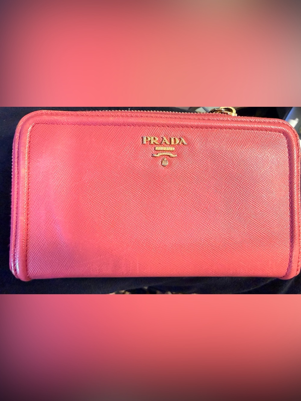 Authentic Prada Pink Saffiano Zip Wallet GUC W40